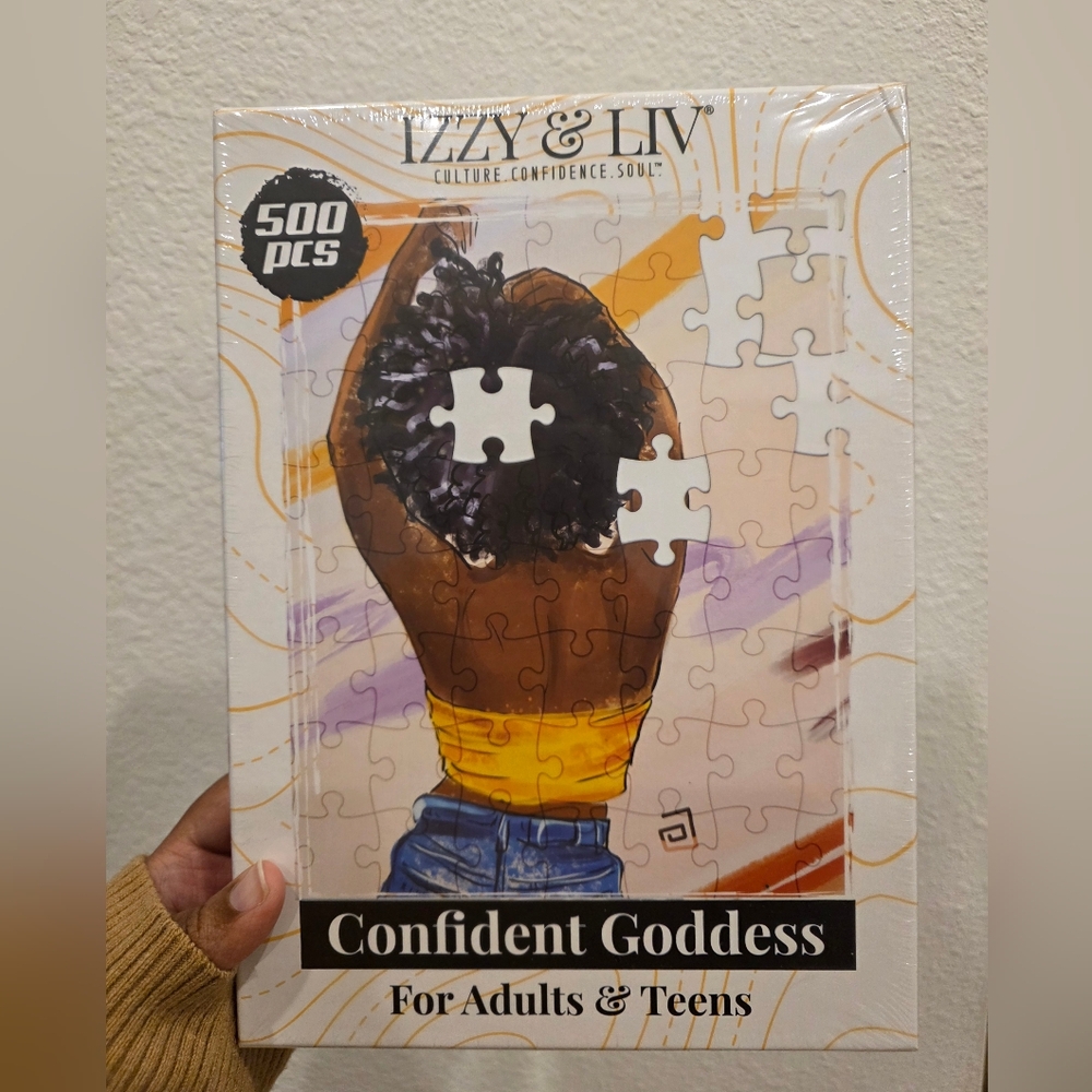 Izzy & Liv "Confident Goddess" 500pc Puzzle - Brown & Yellow Illustration